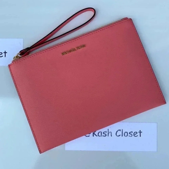 Michael Kors MK JST XL Zip Wristlet Clutch - Grapefruit - Picture 1 of 7